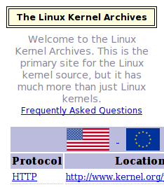 Kernel.org i en mobiltelefon, inte mycket av webbplatsen kan visas på den lilla skäryta som finns tillgänlig (i övrigt ser webbplatsen ut som för grafiska webbläsare, fast med ihoptryckt)